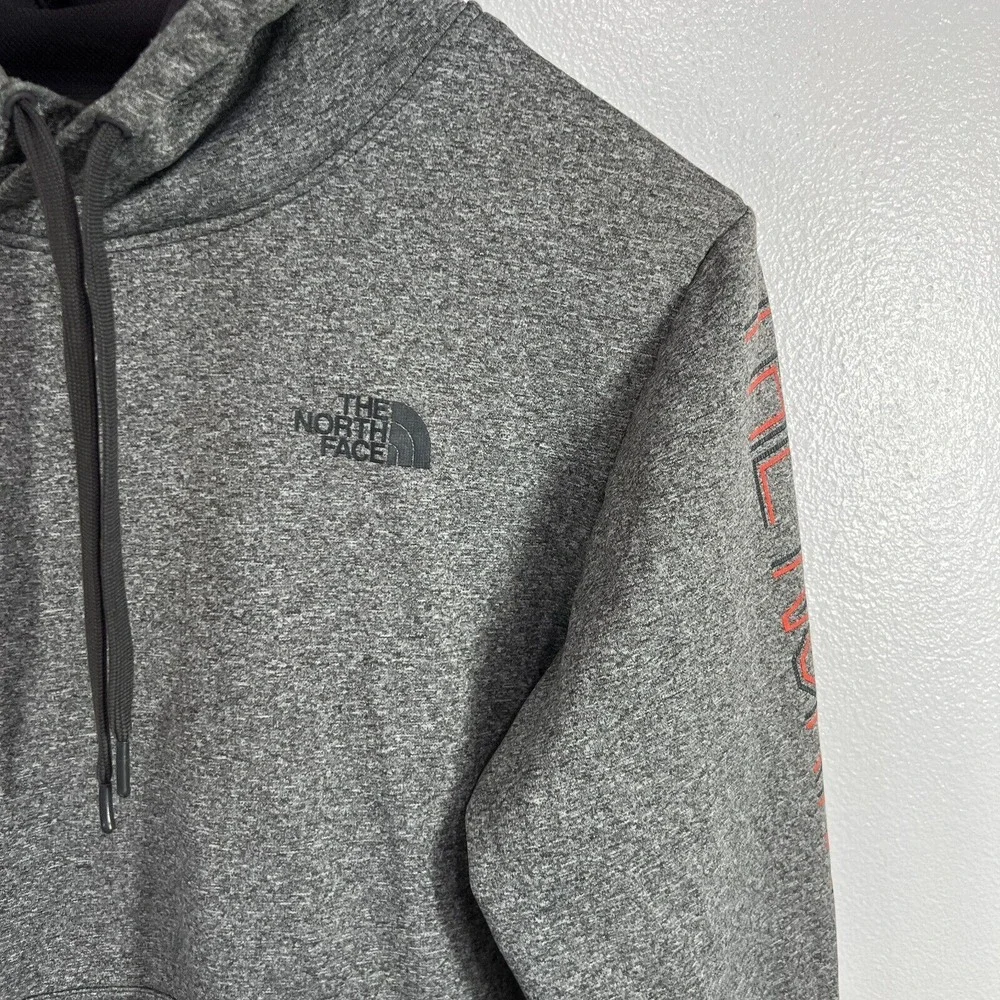 The North Face Drew Peak Hoodie Sweatshirt Mens Large Gray Log‎ Arm Print Casual